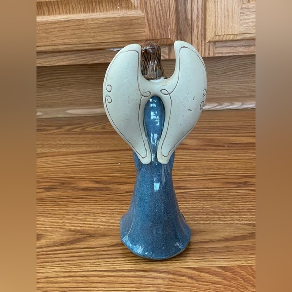 Pottery Angel Figurine Ceramic Blue Bronze Glaze Holding A Star EUC - Picture 7 of 10
